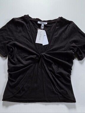 Derek Lam 10 Crosby Black Twist-Front Short Sleeve Top